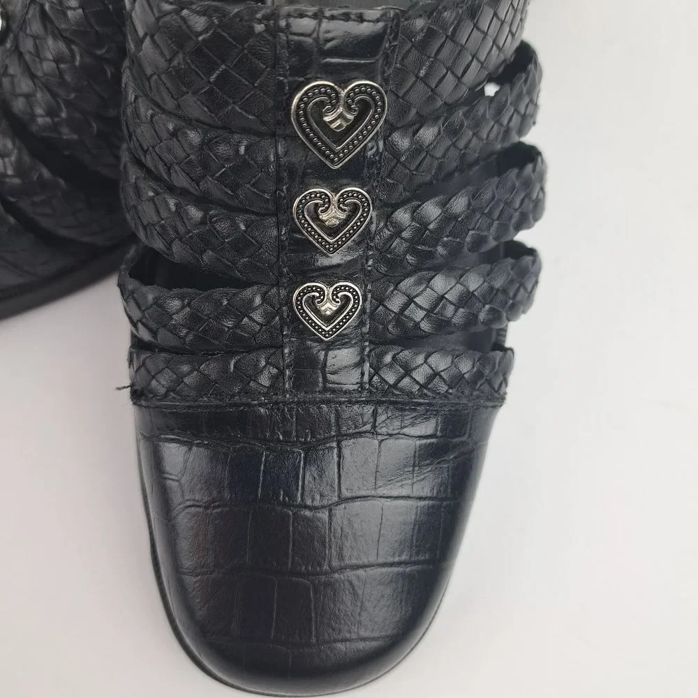 Coldwater Creek Black Leather Braided Moc Croc Mules Size 8 - Picture 6 of 15